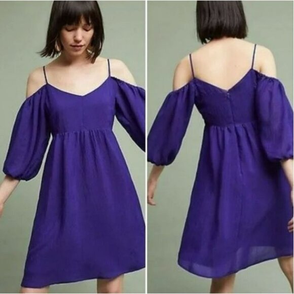 Anthropologie Moulinette Souers Blue Carina Boho Off Shoulder Mini Dress Small - Picture 1 of 15